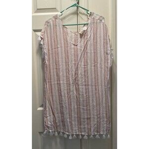 C&C California Bathing Suit Cover Linen Blend Pink White Beach Pool Womens Large